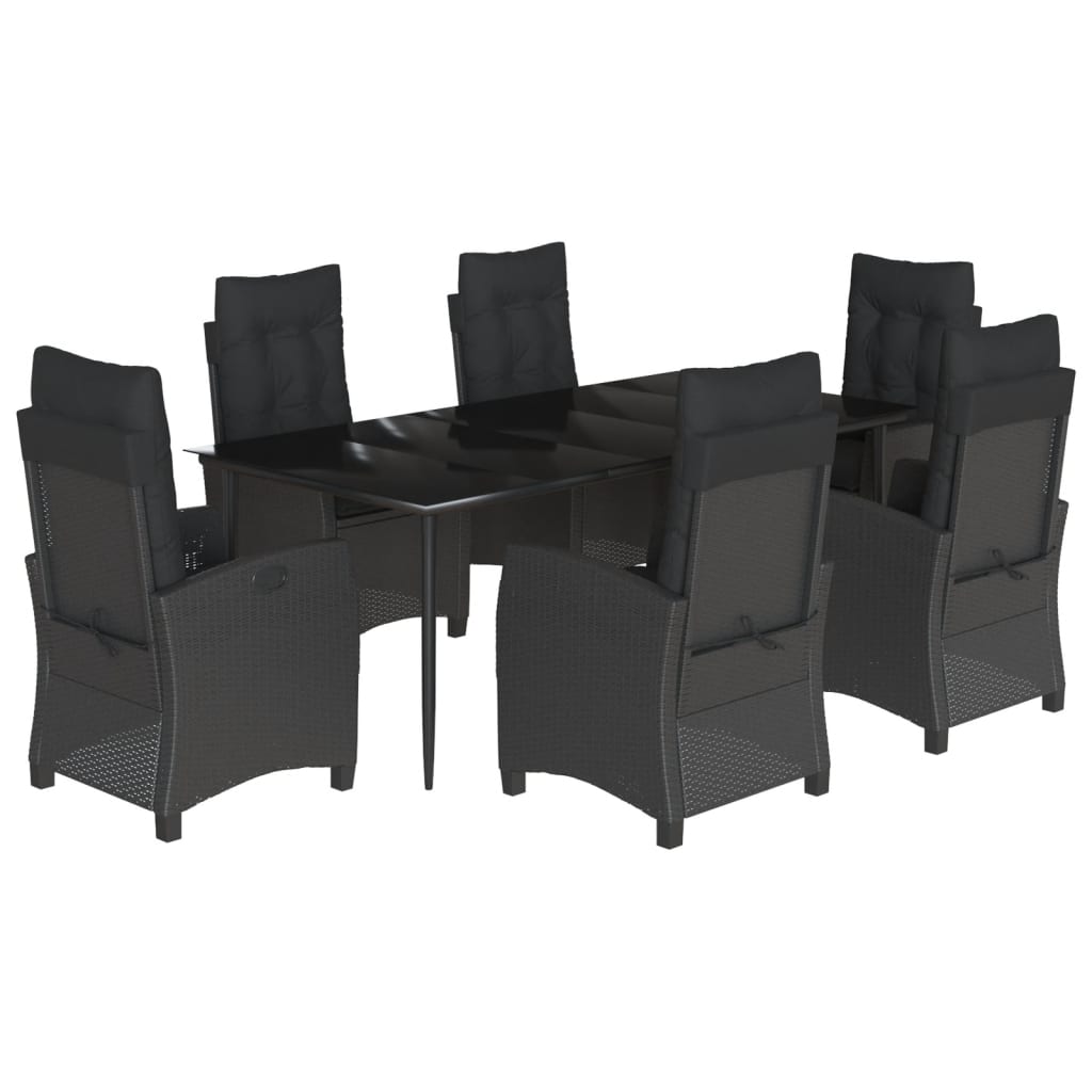 Set da Pranzo da Giardino 7 pz Nero con Cuscini in Polyrattan - homemem39