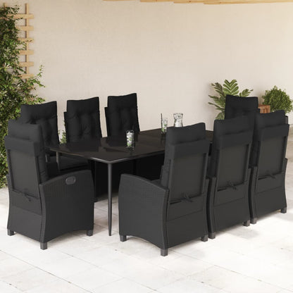 Set da Pranzo da Giardino 9 pz con Cuscini Nero in Polyrattan - homemem39