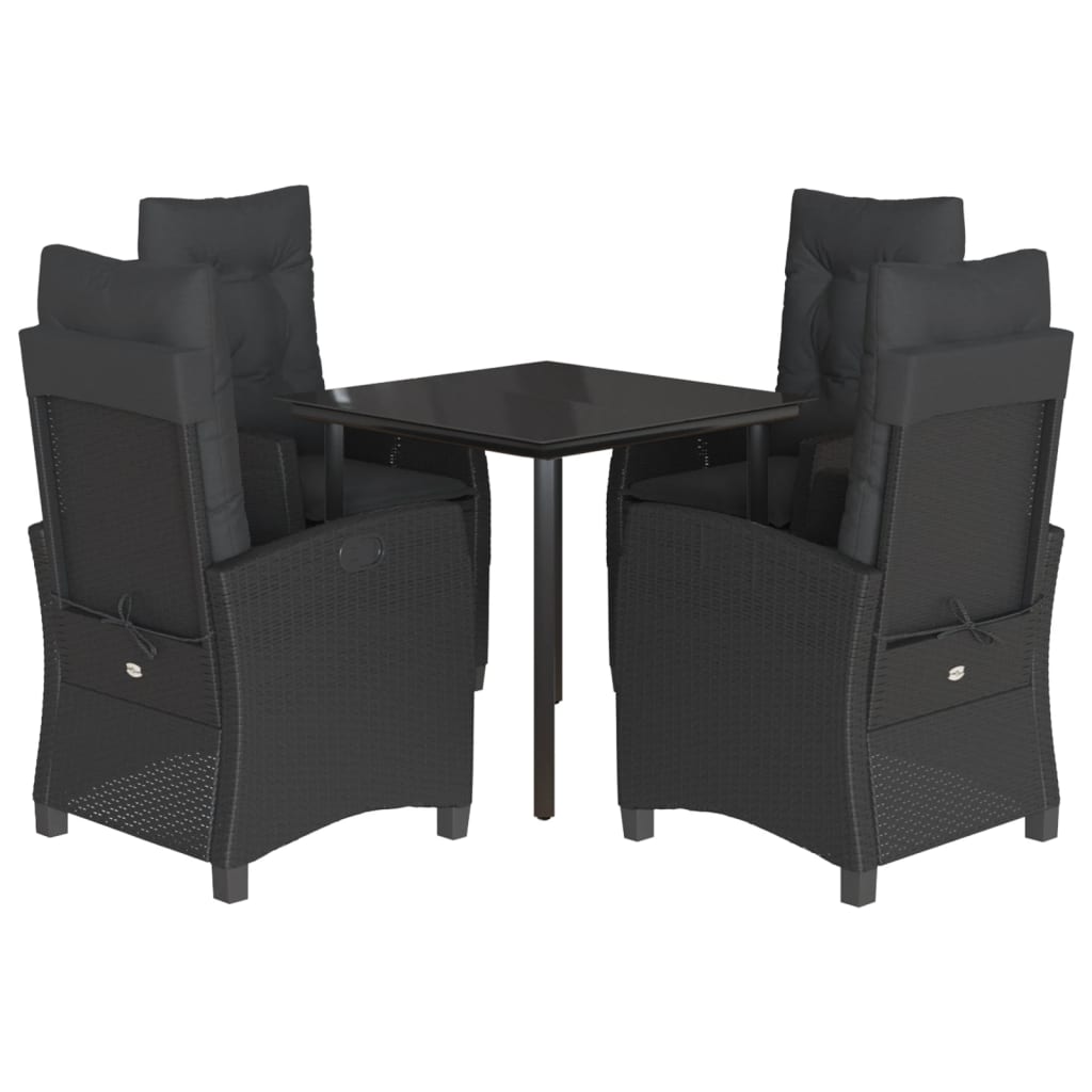 Set da Pranzo da Giardino 5 pz Nero con Cuscini in Polyrattan | homemem39