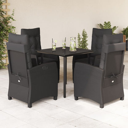 Set da Pranzo da Giardino 5 pz Nero con Cuscini in Polyrattan - homemem39