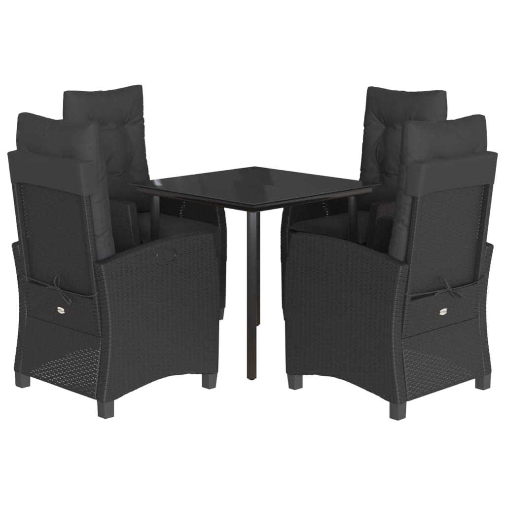 Set da Pranzo da Giardino 5 pz Nero con Cuscini in Polyrattan | homemem39