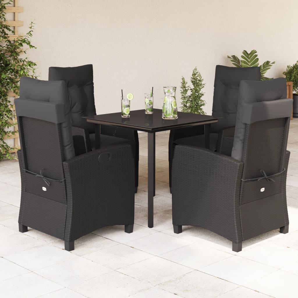 Set da Pranzo da Giardino 5 pz Nero con Cuscini in Polyrattan - homemem39