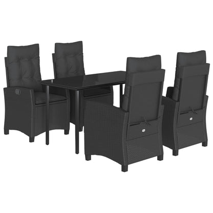 Set da Pranzo da Giardino 5 pz Nero con Cuscini in Polyrattan | homemem39