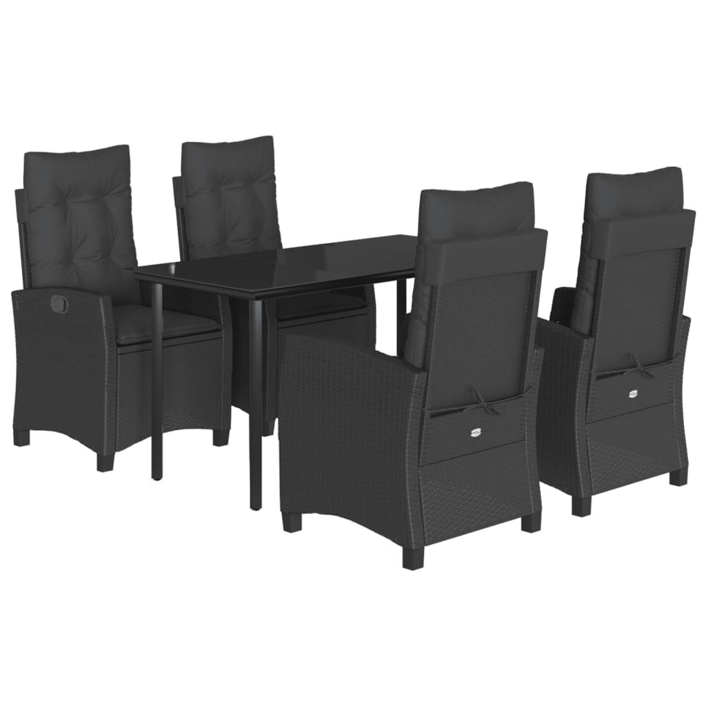 Set da Pranzo da Giardino 5 pz Nero con Cuscini in Polyrattan - homemem39