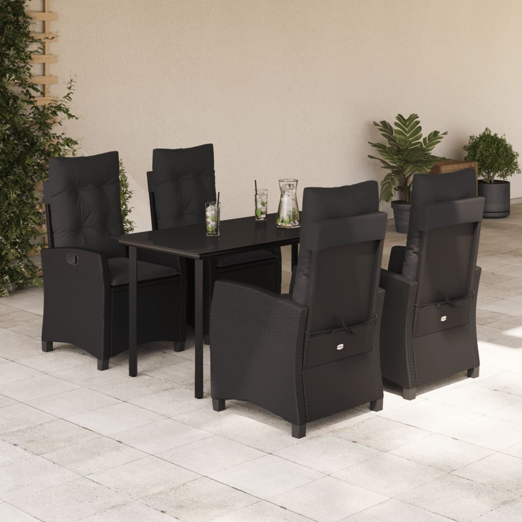 Set da Pranzo da Giardino 5 pz Nero con Cuscini in Polyrattan | homemem39