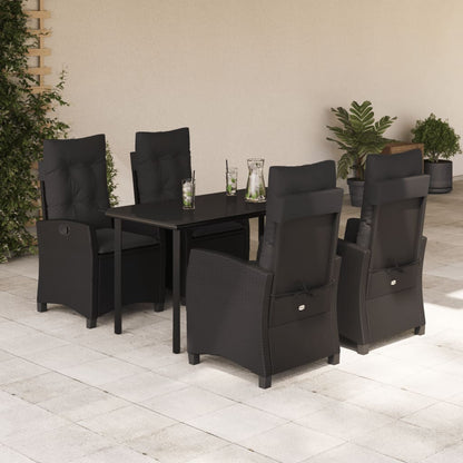 Set da Pranzo da Giardino 5 pz Nero con Cuscini in Polyrattan - homemem39