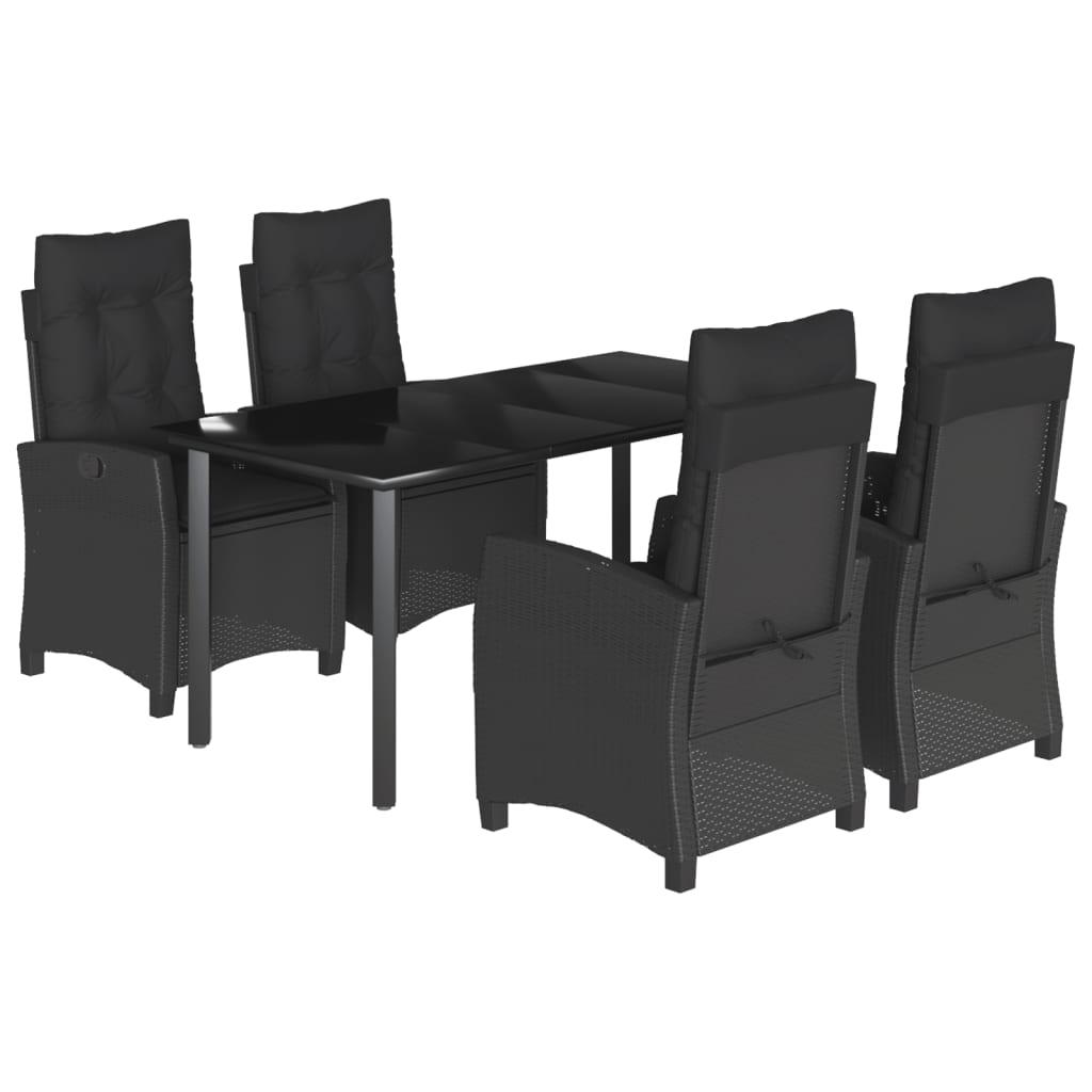 Set da Pranzo da Giardino 5 pz Nero con Cuscini in Polyrattan - homemem39