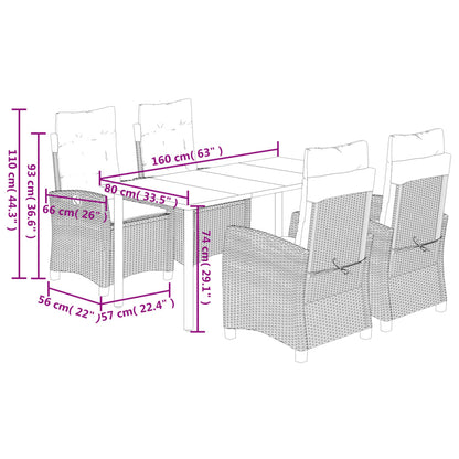 Set da Pranzo da Giardino 5 pz Nero con Cuscini in Polyrattan | homemem39