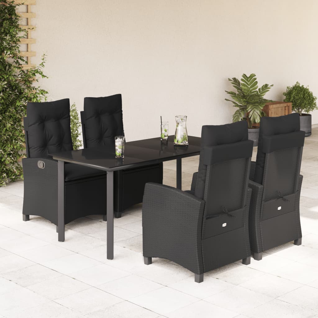Set da Pranzo da Giardino 5 pz Nero con Cuscini in Polyrattan | homemem39
