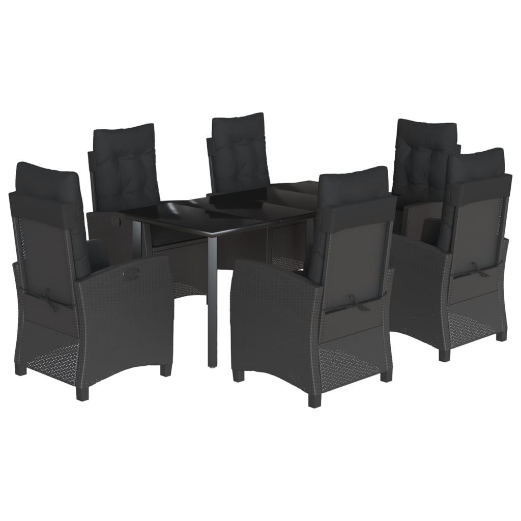 Set da Pranzo da Giardino 7 pz Nero con Cuscini in Polyrattan