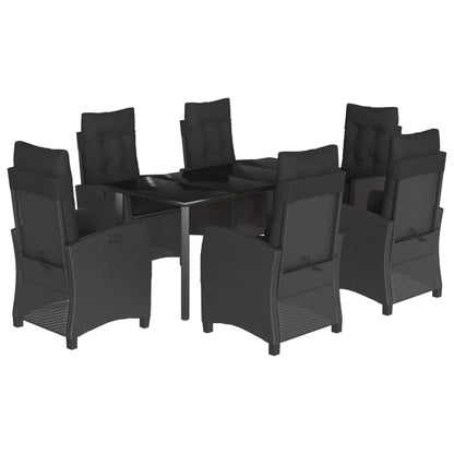 Set da Pranzo da Giardino 7 pz Nero con Cuscini in Polyrattan