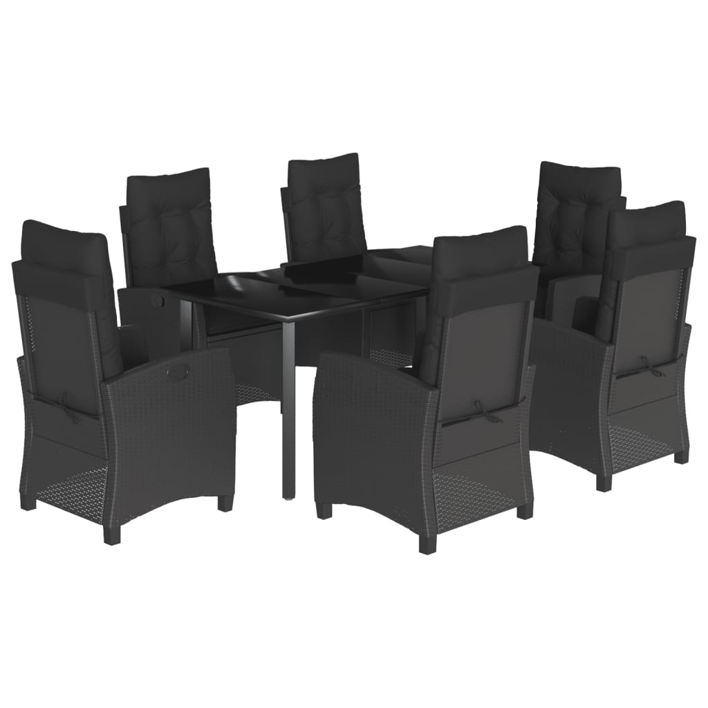 Set da Pranzo da Giardino 7 pz Nero con Cuscini in Polyrattan | homemem39