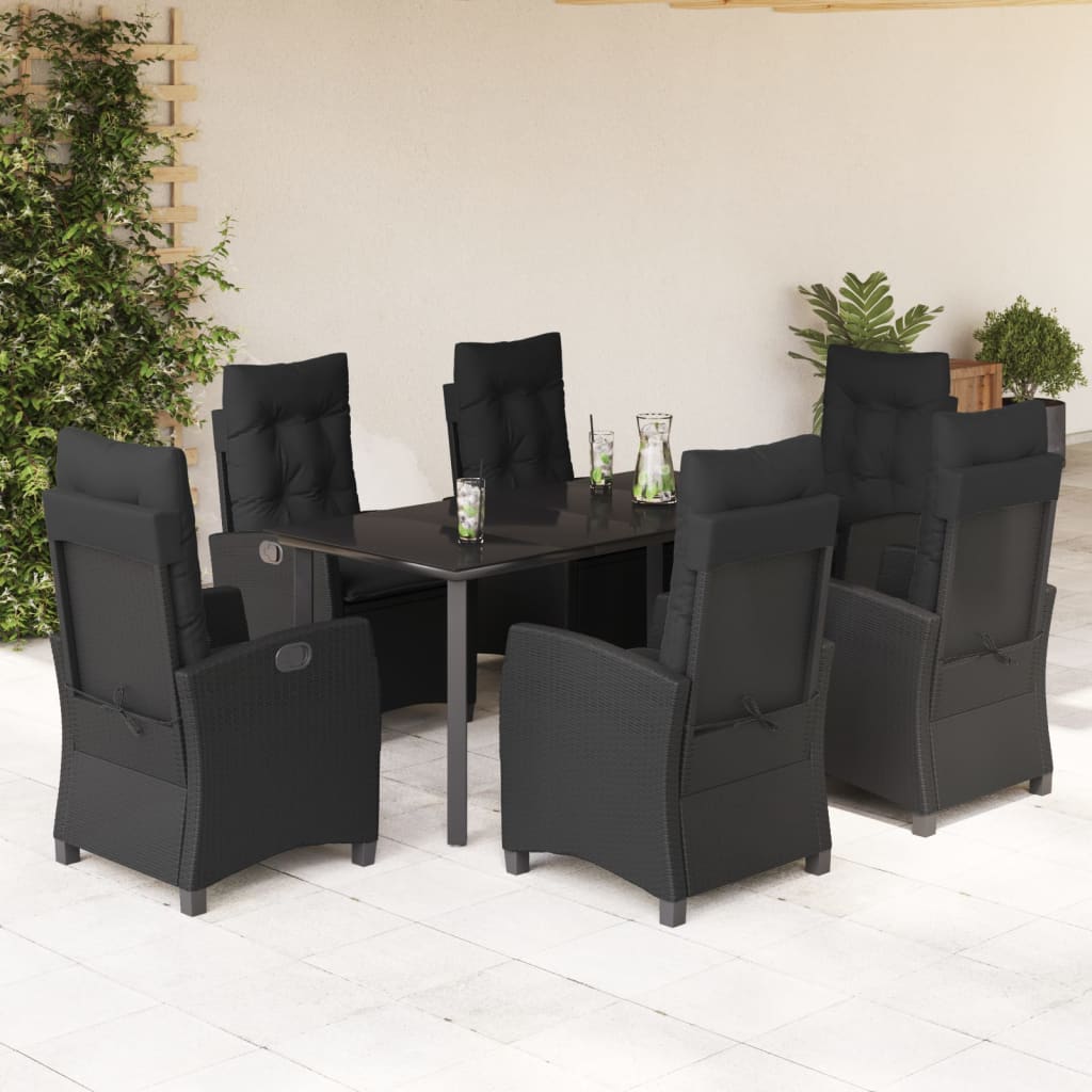Set da Pranzo da Giardino 7 pz Nero con Cuscini in Polyrattan | homemem39