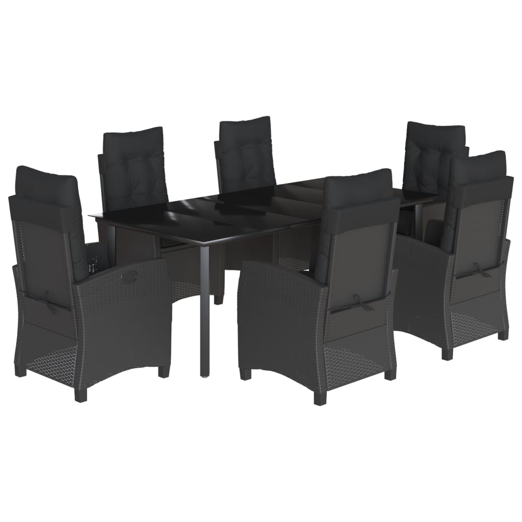 Set da Pranzo da Giardino 7 pz Nero con Cuscini in Polyrattan | homemem39