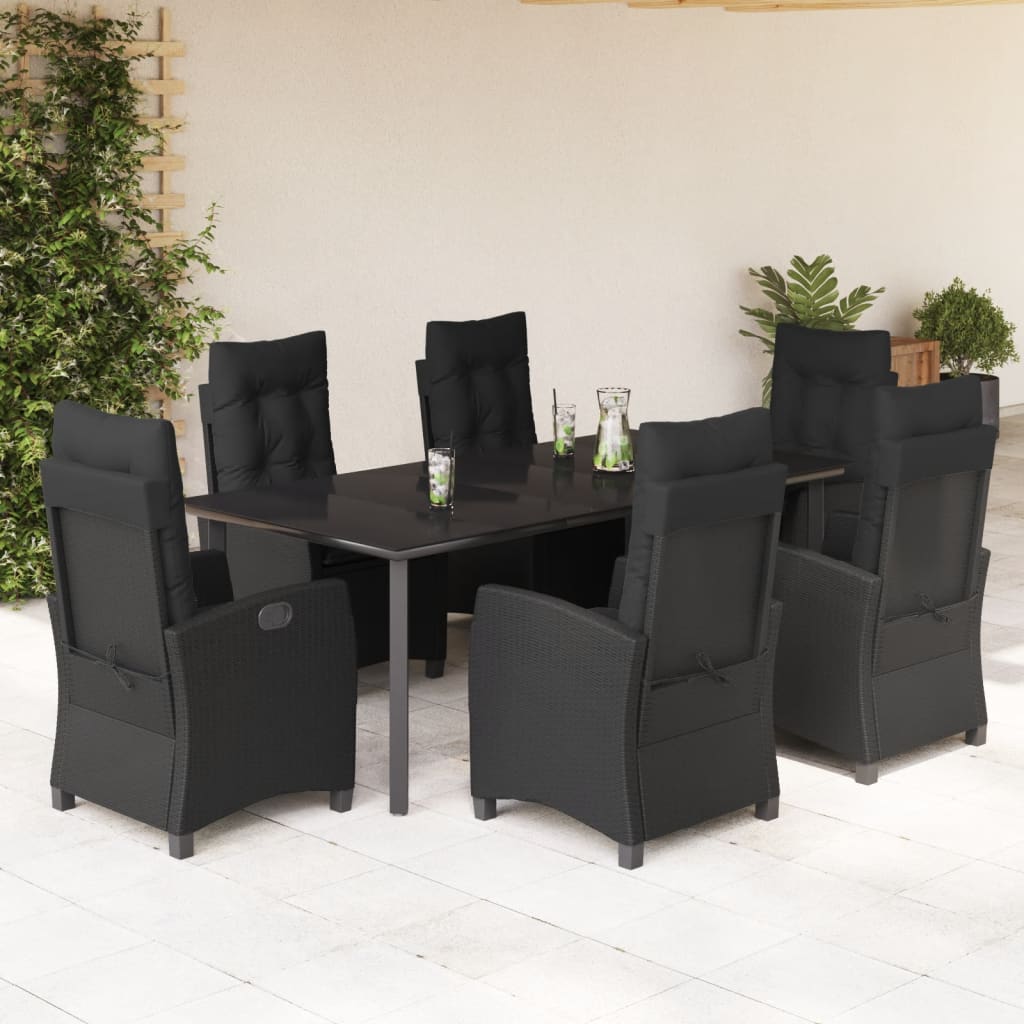 Set da Pranzo da Giardino 7 pz Nero con Cuscini in Polyrattan | homemem39