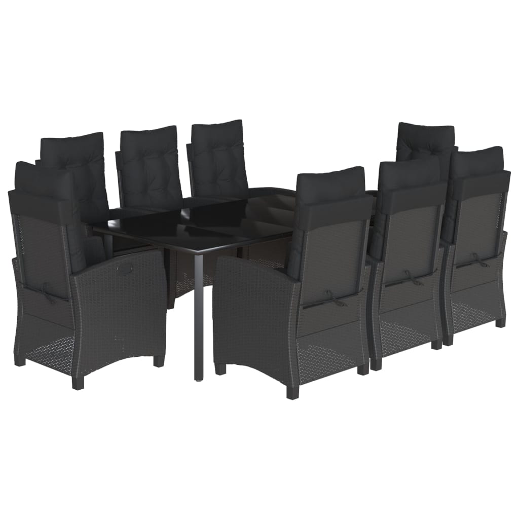 Set da Pranzo da Giardino 9 pz con Cuscini Nero in Polyrattan | homemem39