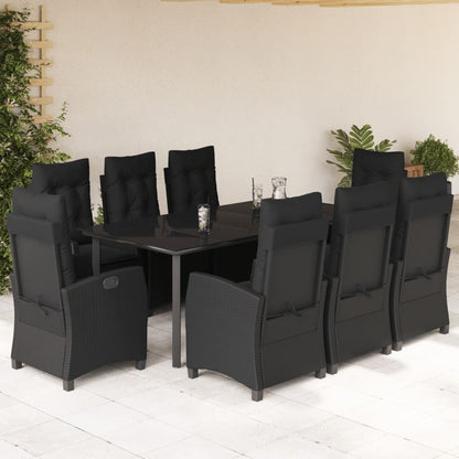 Set da Pranzo da Giardino 9 pz con Cuscini Nero in Polyrattan | homemem39