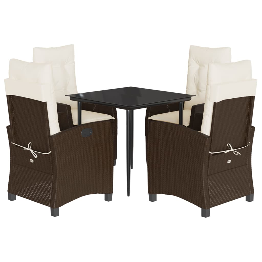 Set da Pranzo da Giardino 5pz con Cuscini in Polyrattan Marrone | homemem39