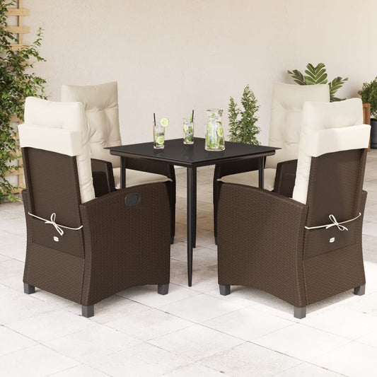 Set da Pranzo da Giardino 5pz con Cuscini in Polyrattan Marrone - homemem39