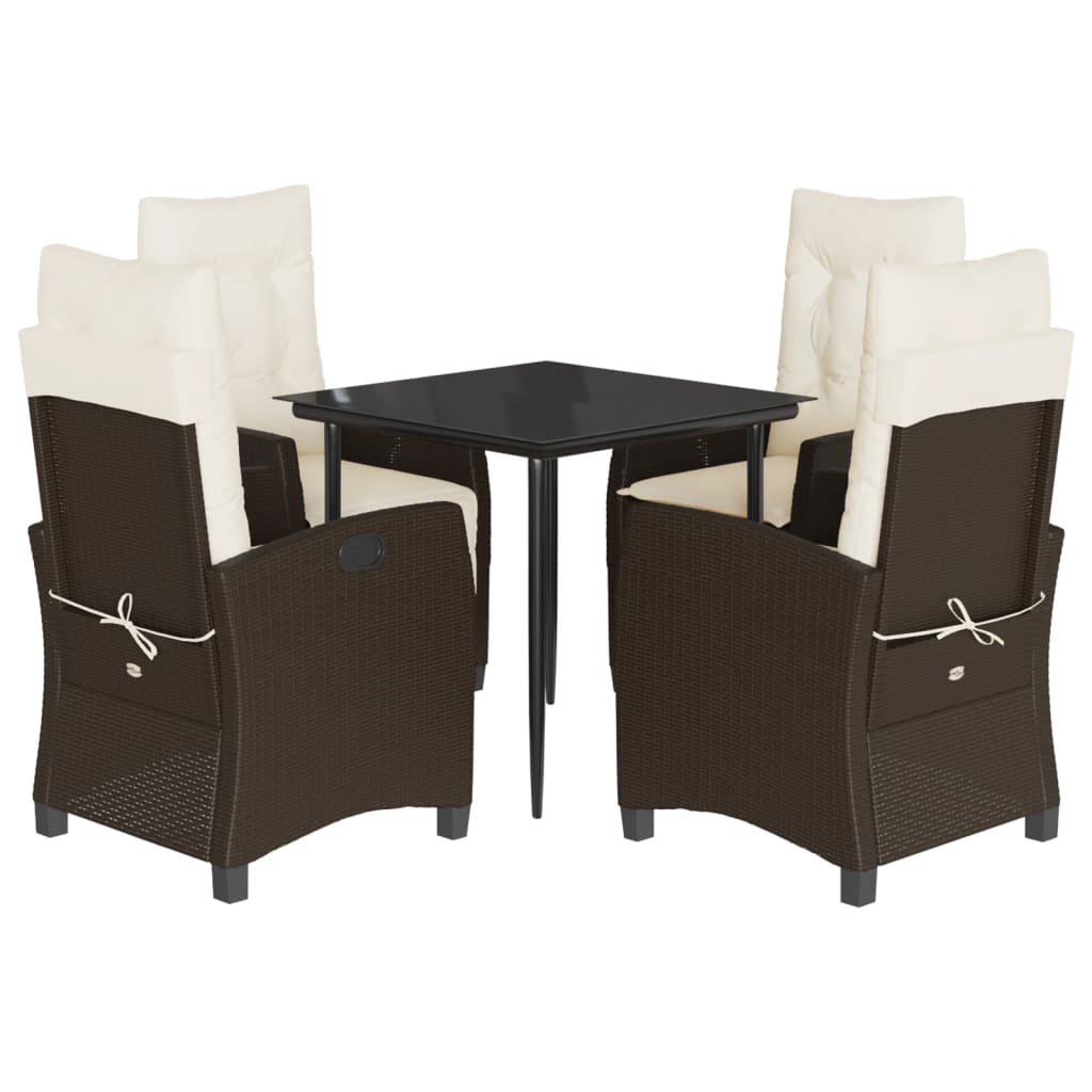 Set da Pranzo da Giardino 5pz con Cuscini in Polyrattan Marrone | homemem39