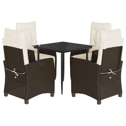 Set da Pranzo da Giardino 5pz con Cuscini in Polyrattan Marrone | homemem39