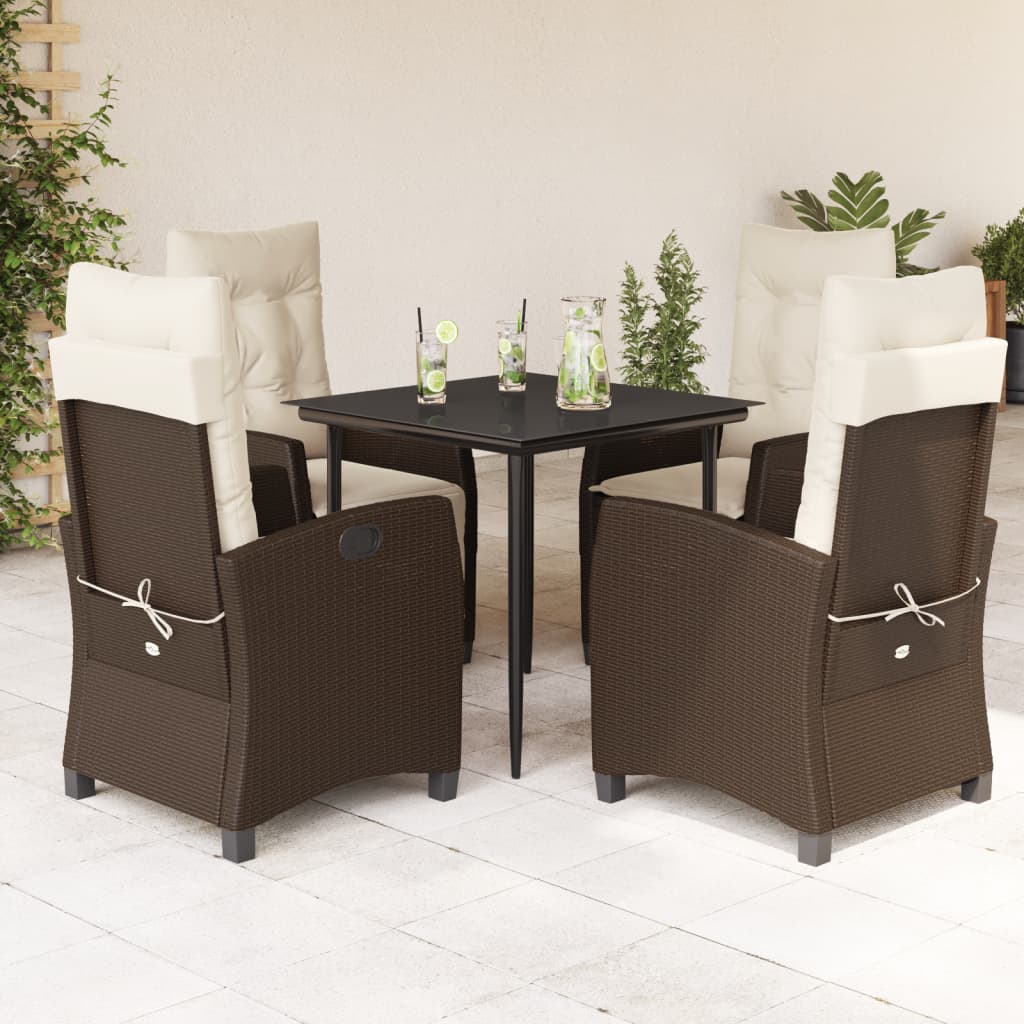 Set da Pranzo da Giardino 5pz con Cuscini in Polyrattan Marrone | homemem39