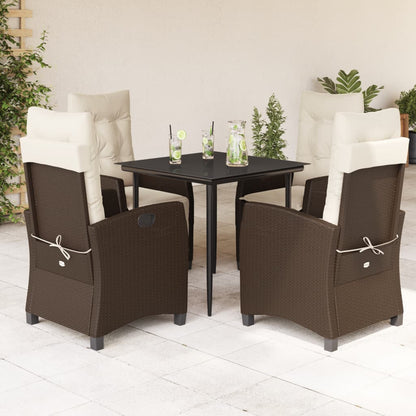 Set da Pranzo da Giardino 5pz con Cuscini in Polyrattan Marrone | homemem39
