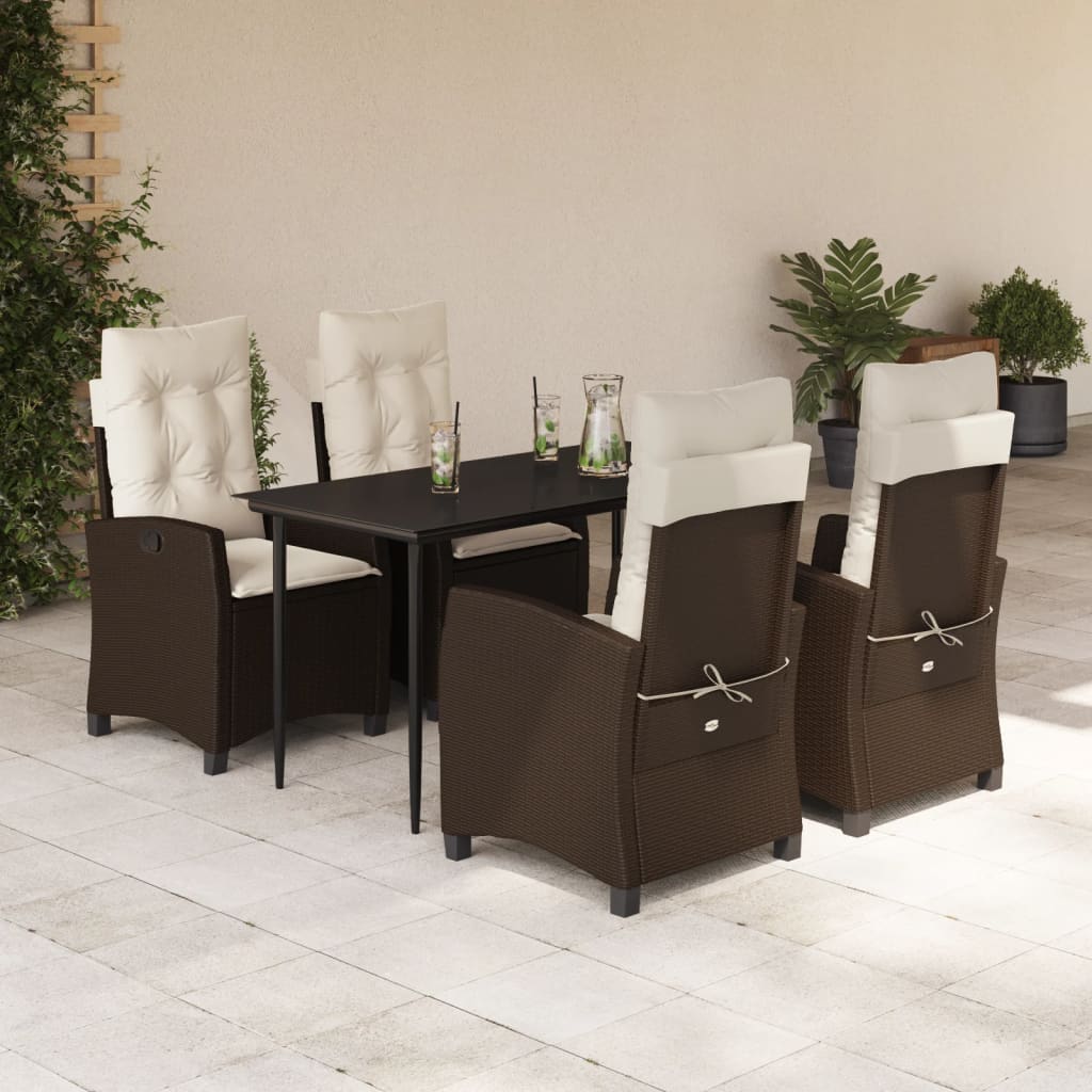 Set da Pranzo da Giardino 5pz con Cuscini in Polyrattan Marrone - homemem39
