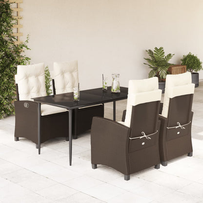 Set da Pranzo da Giardino 5pz con Cuscini in Polyrattan Marrone - homemem39