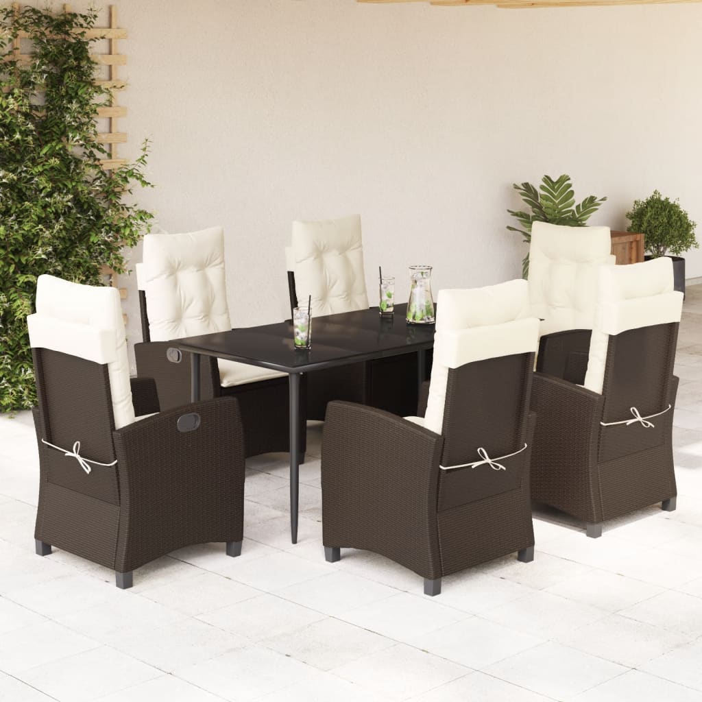 Set da Pranzo da Giardino 7pz con Cuscini in Polyrattan Marrone | homemem39