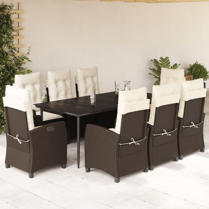 Set da Pranzo da Giardino 9pz con Cuscini Marrone in Polyrattan - homemem39