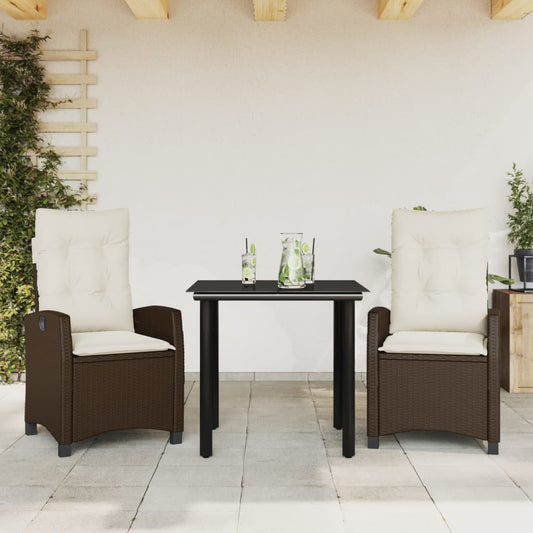 Set da Pranzo da Giardino 3pz con Cuscini in Polyrattan Marrone - homemem39