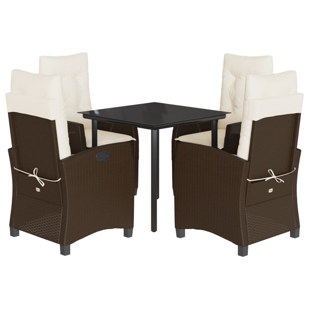Set da Pranzo da Giardino 5pz con Cuscini in Polyrattan Marrone