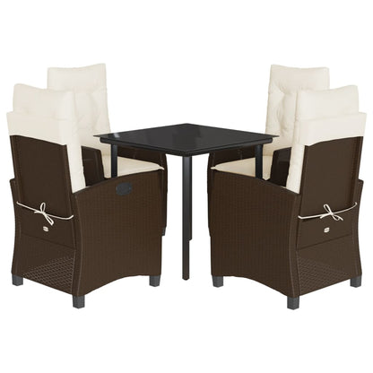 Set da Pranzo da Giardino 5pz con Cuscini in Polyrattan Marrone