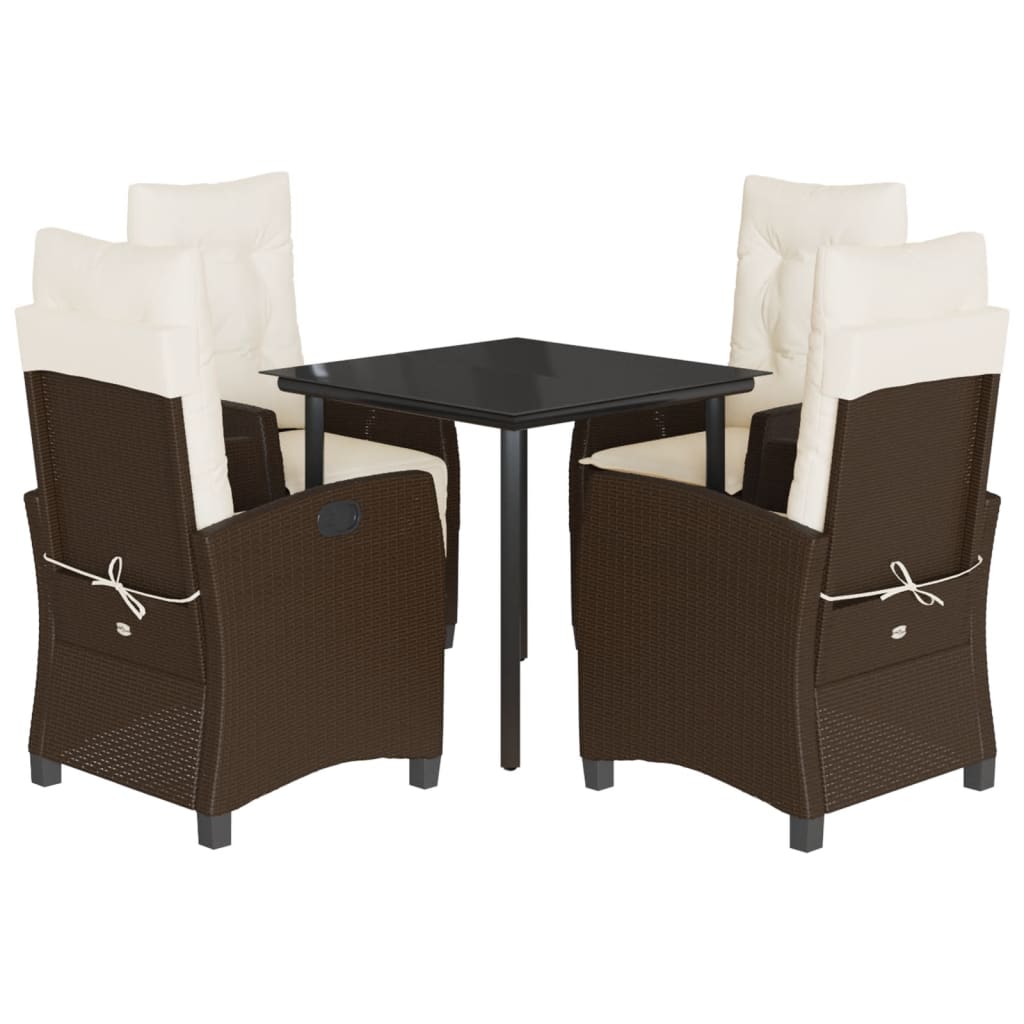 Set da Pranzo da Giardino 5pz con Cuscini in Polyrattan Marrone | homemem39