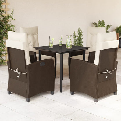 Set da Pranzo da Giardino 5pz con Cuscini in Polyrattan Marrone | homemem39