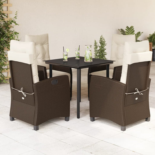 Set da Pranzo da Giardino 5pz con Cuscini in Polyrattan Marrone - homemem39