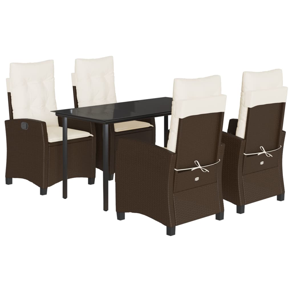 Set da Pranzo da Giardino 5pz con Cuscini in Polyrattan Marrone | homemem39