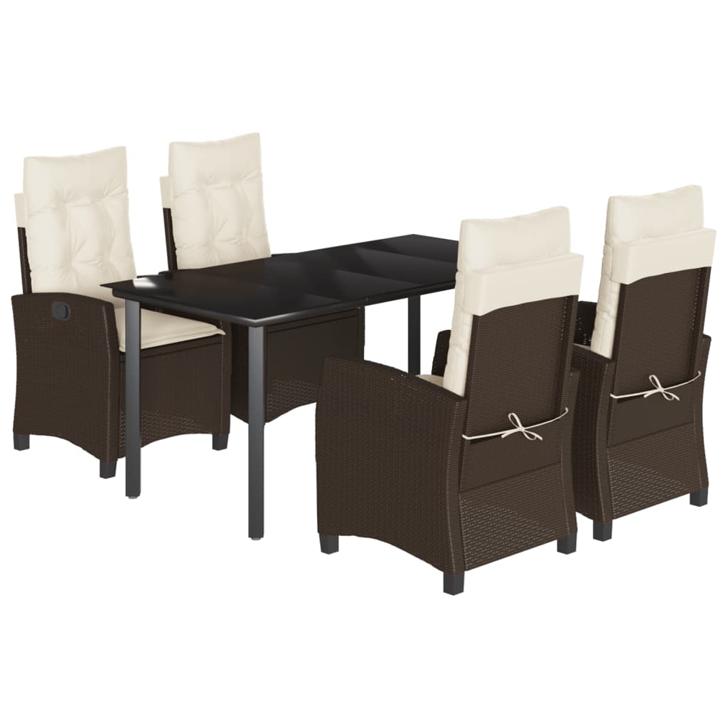 Set da Pranzo da Giardino 5pz con Cuscini in Polyrattan Marrone - homemem39