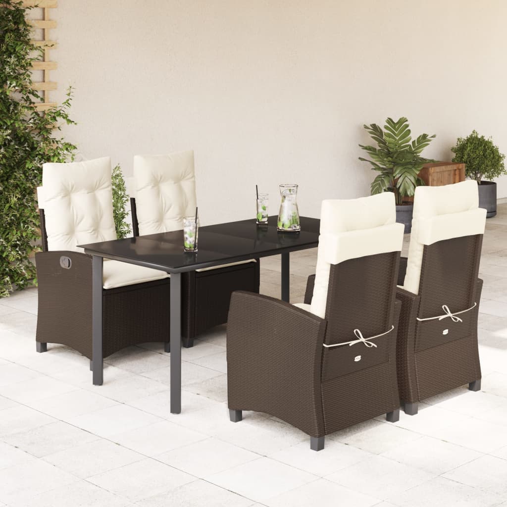 Set da Pranzo da Giardino 5pz con Cuscini in Polyrattan Marrone | homemem39