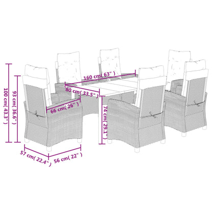 Set da Pranzo da Giardino 7pz con Cuscini in Polyrattan Marrone | homemem39