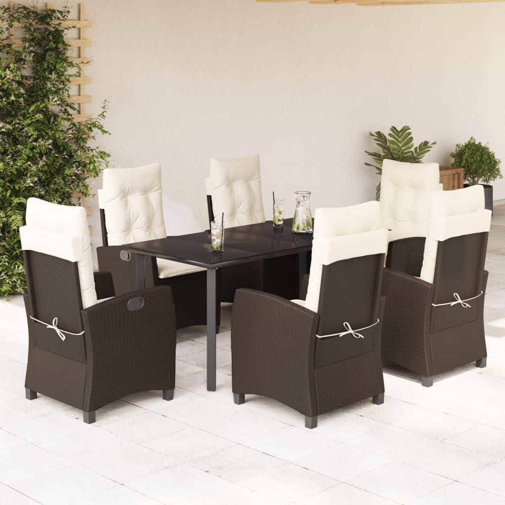Set da Pranzo da Giardino 7pz con Cuscini in Polyrattan Marrone | homemem39