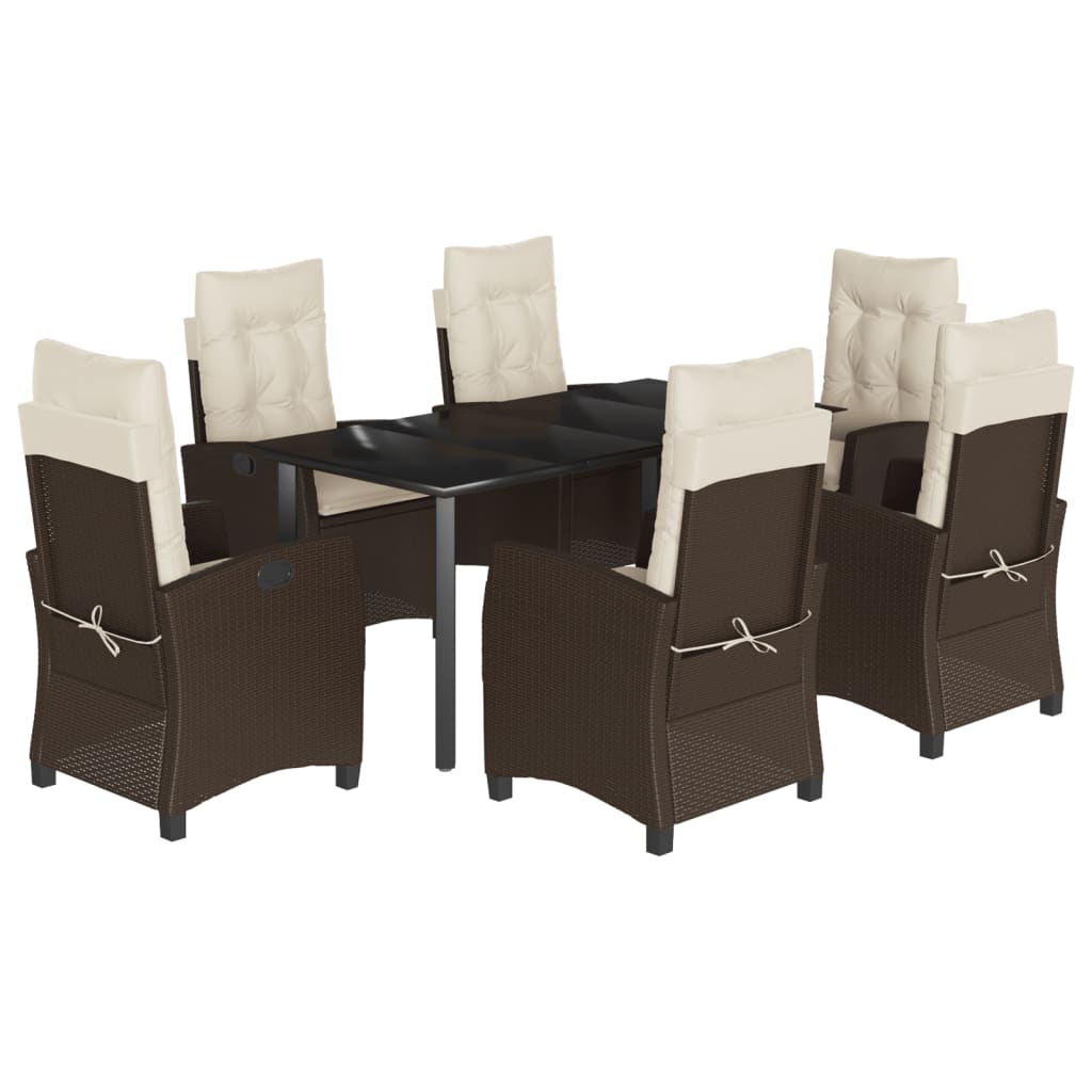 Set da Pranzo da Giardino 7pz con Cuscini in Polyrattan Marrone | homemem39