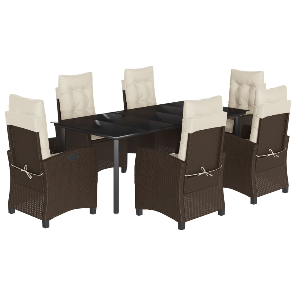 Set da Pranzo da Giardino 7pz con Cuscini in Polyrattan Marrone - homemem39