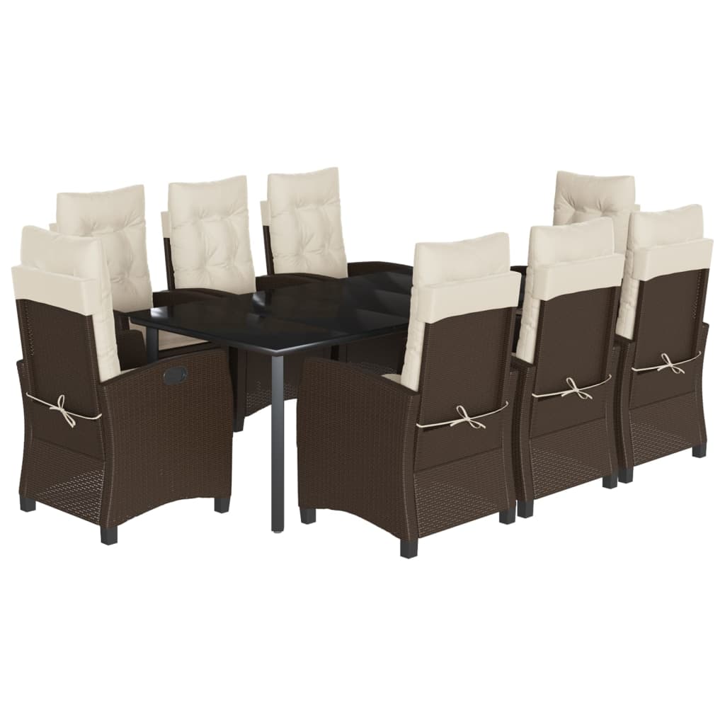 Set da Pranzo da Giardino 9pz con Cuscini Marrone in Polyrattan | homemem39