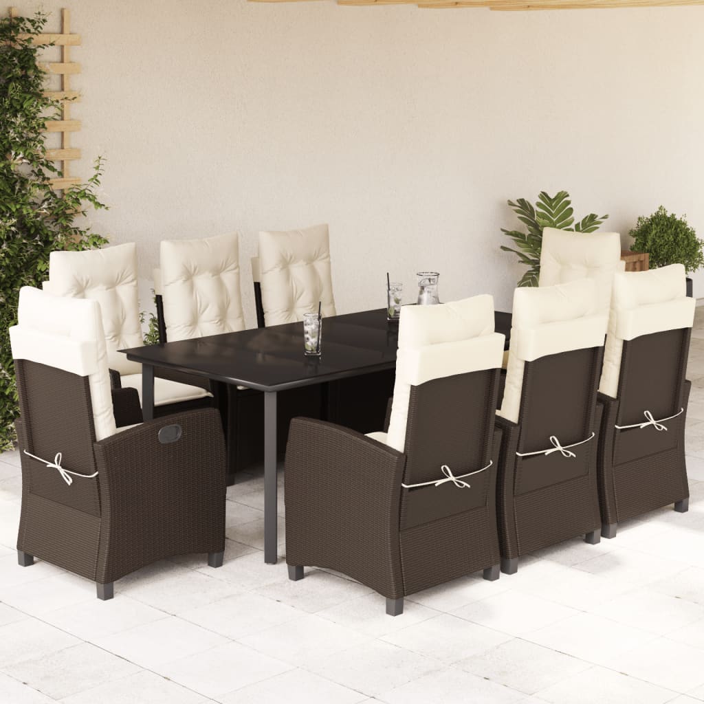 Set da Pranzo da Giardino 9pz con Cuscini Marrone in Polyrattan | homemem39