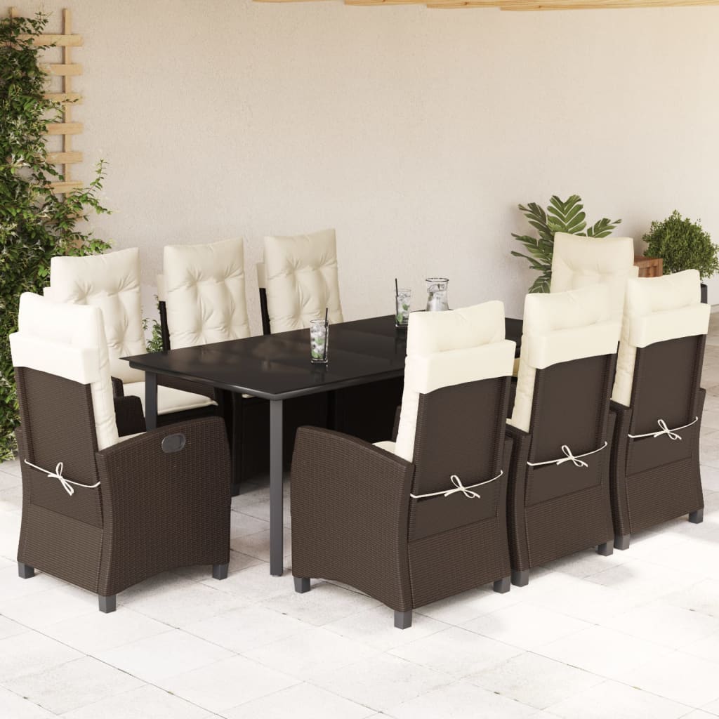 Set da Pranzo da Giardino 9pz con Cuscini Marrone in Polyrattan | homemem39
