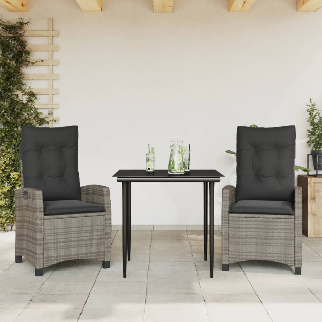 Set da Pranzo da Giardino 3 pz con Cuscini in Polyrattan Grigio | homemem39