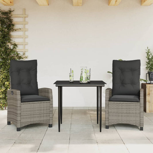 Set da Pranzo da Giardino 3 pz con Cuscini in Polyrattan Grigio - homemem39