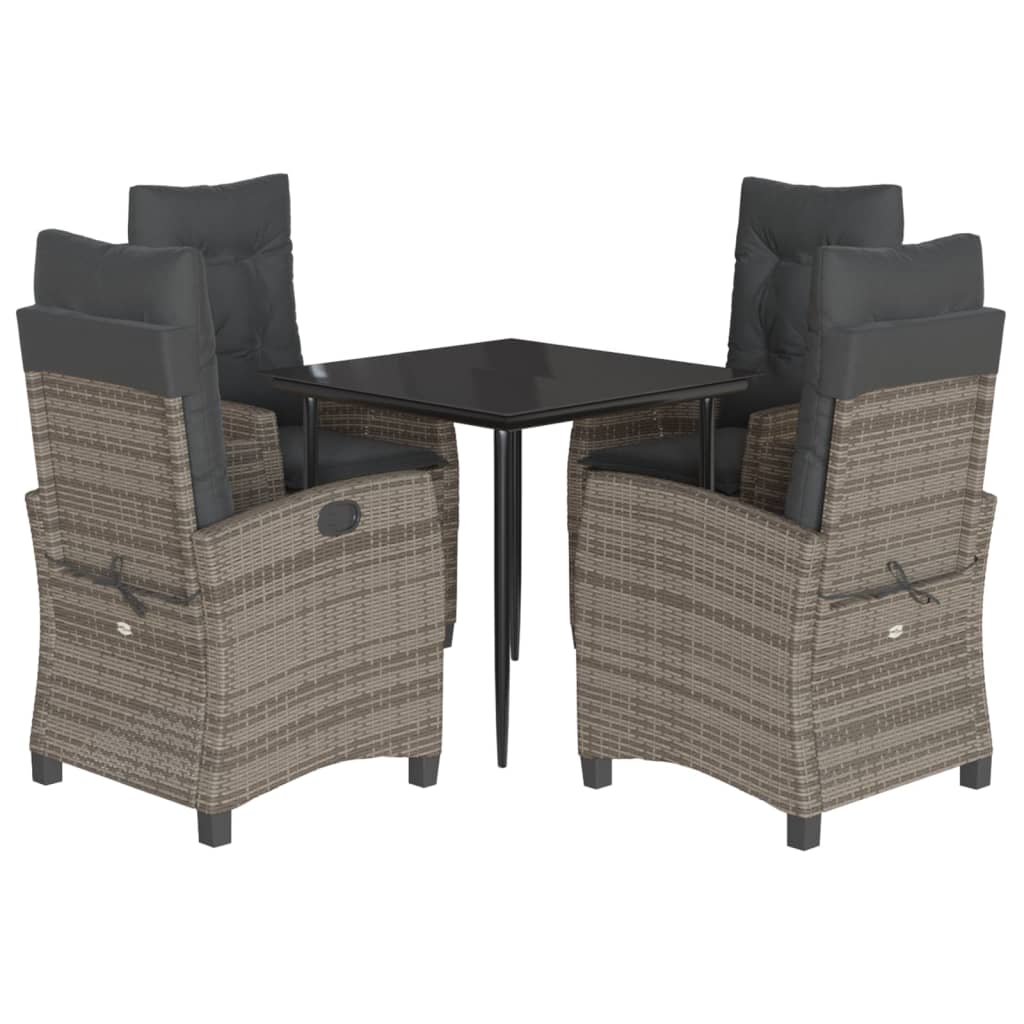 Set da Pranzo da Giardino 5 pz con Cuscini in Polyrattan Grigio | homemem39